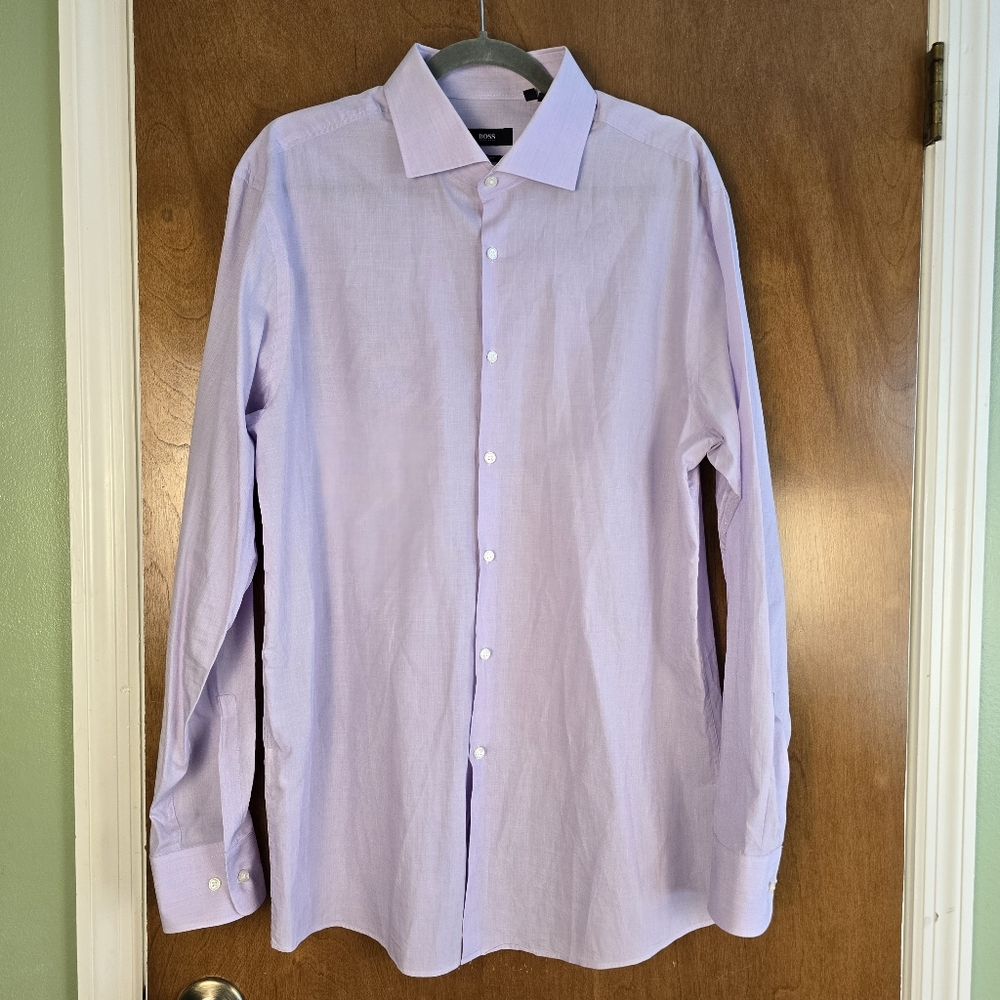 Hugo Boss Shirt Mens 17.5 34/35 Purple Button Down Collared Long Sleeve Sharp